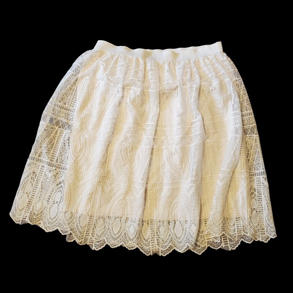 Miss Pinky XL Cream Lace Knee Length Skirt Modest Cottagecore Boho Chic Granola‎